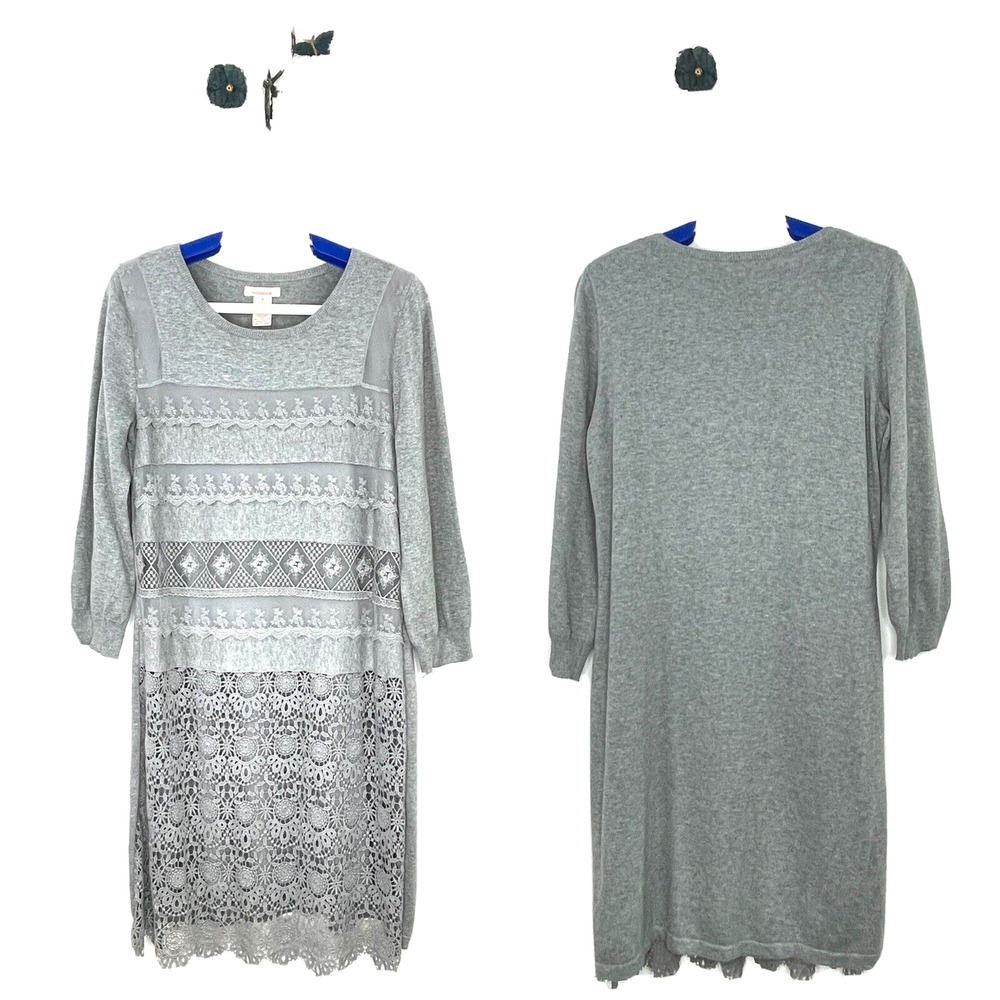 Sundance Knit Crochet Lace Sweater Dress Gray Women's Size Small Pullover